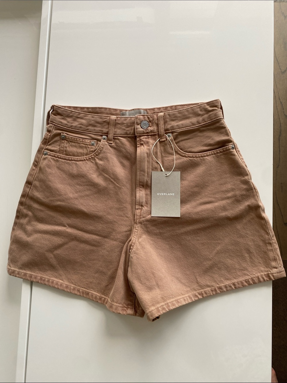 NWT Everlane A-line Denim Shorts High-Rise Jean in Neutral Chanterelle Size 28